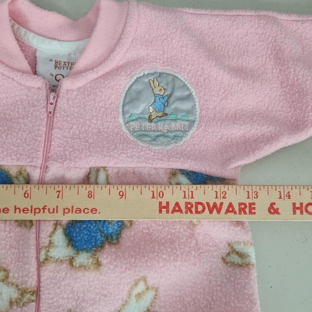 Vintage Beatrix Potter One Piece Baby Newborn Pink Fleece Peter Rabbit Sleeper - Picture 8 of 16
